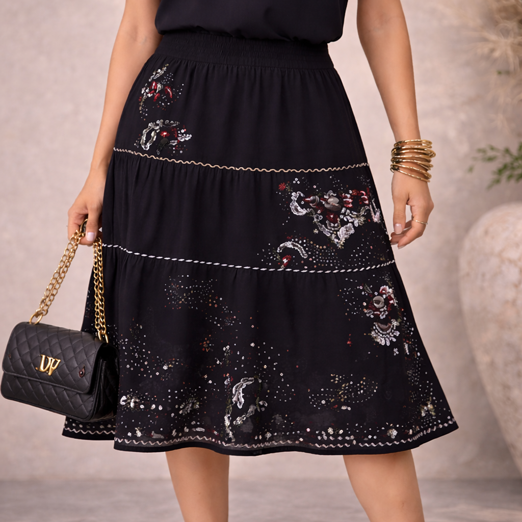 Whistles Navy Silky Beaded Sequin Embroidered Skirt UK 10