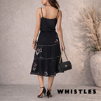 Whistles Navy Silky Beaded Sequin Embroidered Skirt UK 10