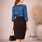 Jaeger Blue & Black Floral Silk Devore Dress UK 6