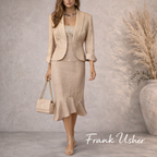 Frank Usher Pale Gold Shimmer 3 Piece Skirt Suit UK 14