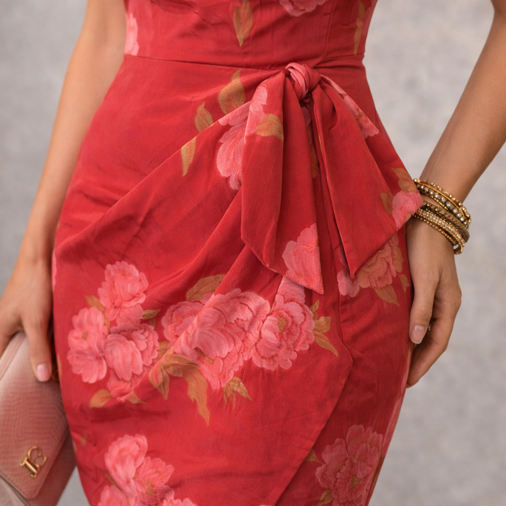 Paddy Campbell Vintage Cerise Pink Floral Silk Dress Suit UK 10/12