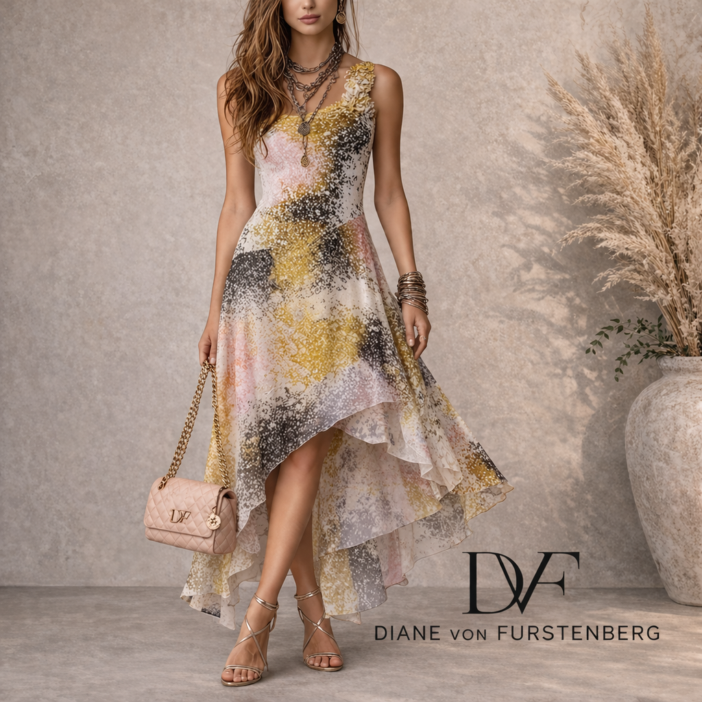 Diane Von Furstenberg Silk Asymmetrical Dress UK 10