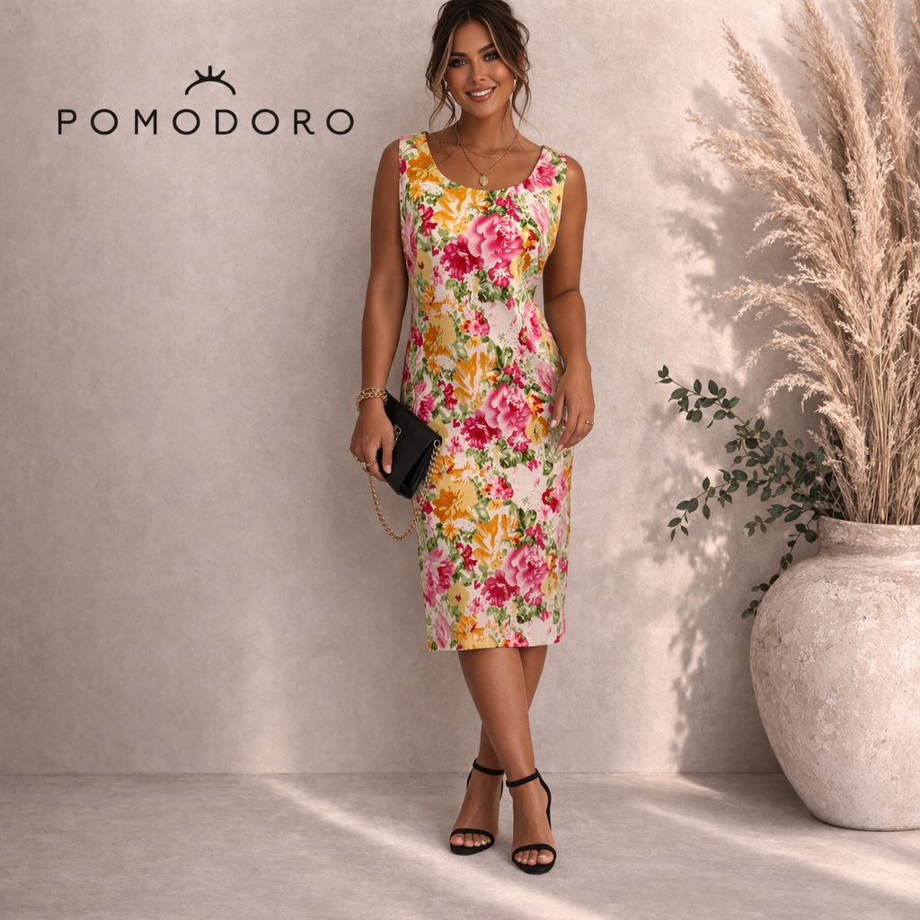Pomodoro Multicoloured Floral Sleeveless Dress UK 12