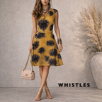 Whistles Mustard Yellow Black Purple Floral Sleeveless Silk Dress UK 8