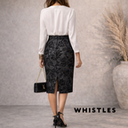 Whistles Navy Black Silver Metallic Wool Floral Skirt UK 10
