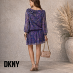 DKNY Jeans Purple Blue Chiffon Drop Waist Dress UK 10