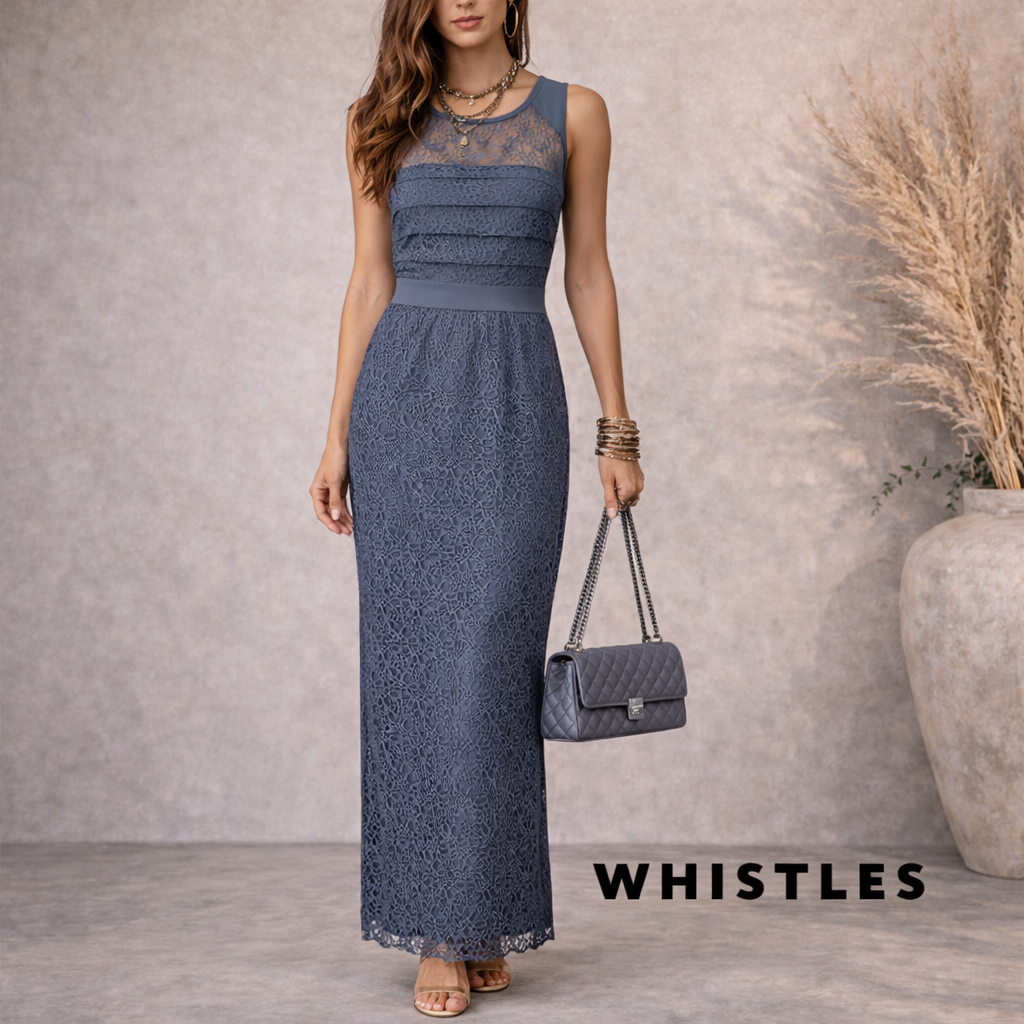 Whistles Narcisse Petrol Blue Lace Maxi Dress UK 10