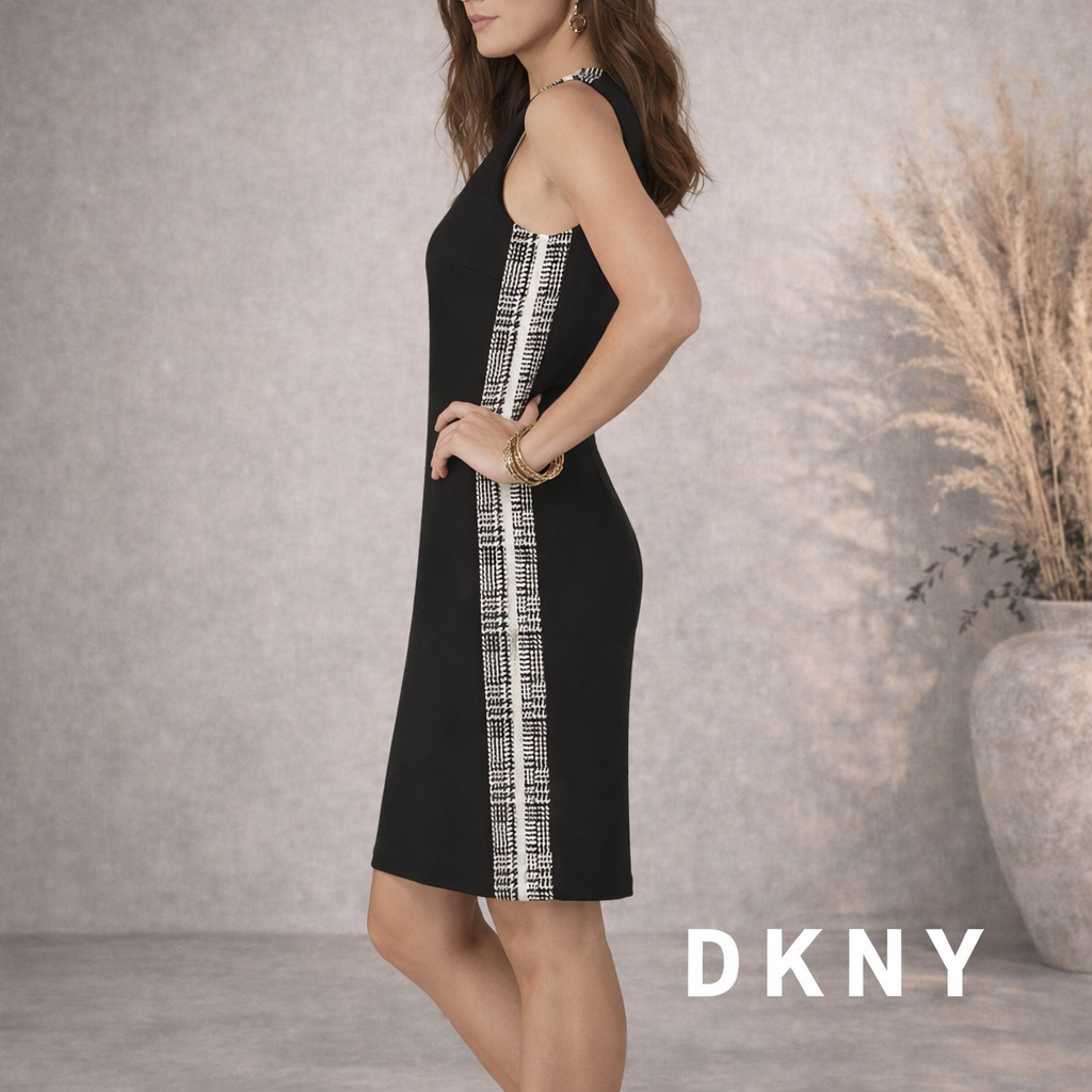 DKNY Black White Plaid Side Dress UK 12