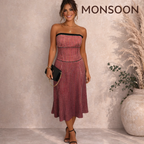 Monsoon Red Spotted Strapless Silk Dress UK 12
