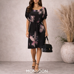Monsoon Black & Pink Watercolour Floral Silk Dress UK 12