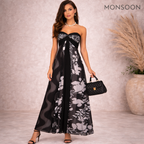 Monsoon Clementine Black Silk Maxi Dress UK 12