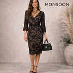 Monsoon Black Lace Pencil Dress UK 10