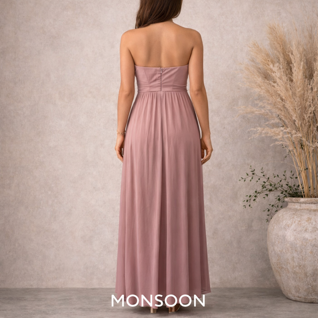Monsoon Pink Silk Embellished Maxi Dress UK 8/10