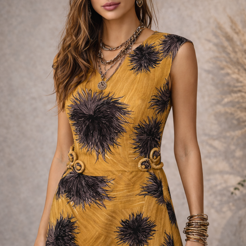 Whistles Mustard Yellow Black Purple Floral Sleeveless Silk Dress UK 8