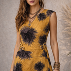 Whistles Mustard Yellow Black Purple Floral Sleeveless Silk Dress UK 8