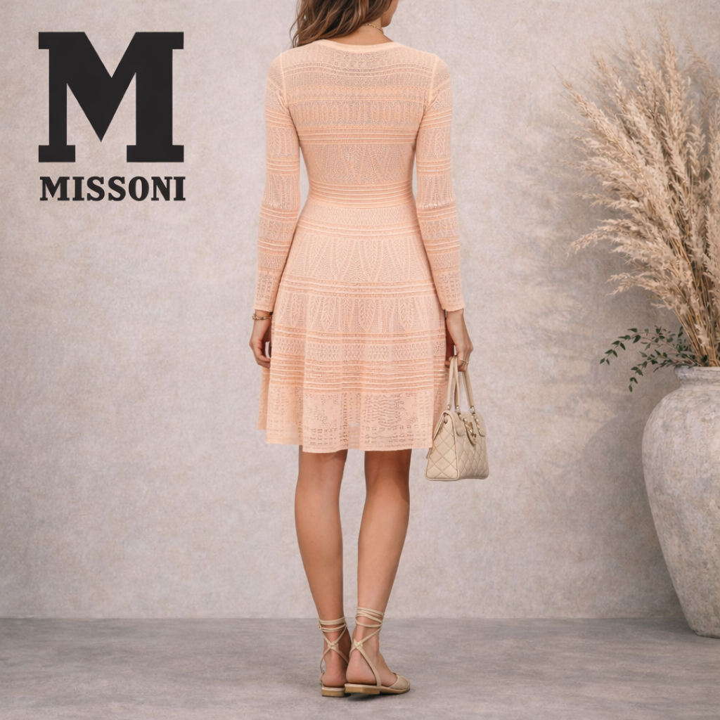 M Missoni Peach Lightweight Crochet Knit Cotton Dress UK 8