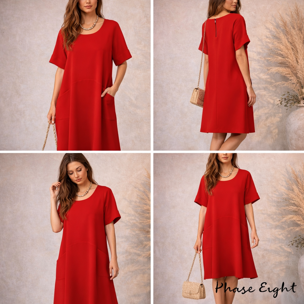 Phase Eight Zelda Red Orange Crepe Dress UK 12