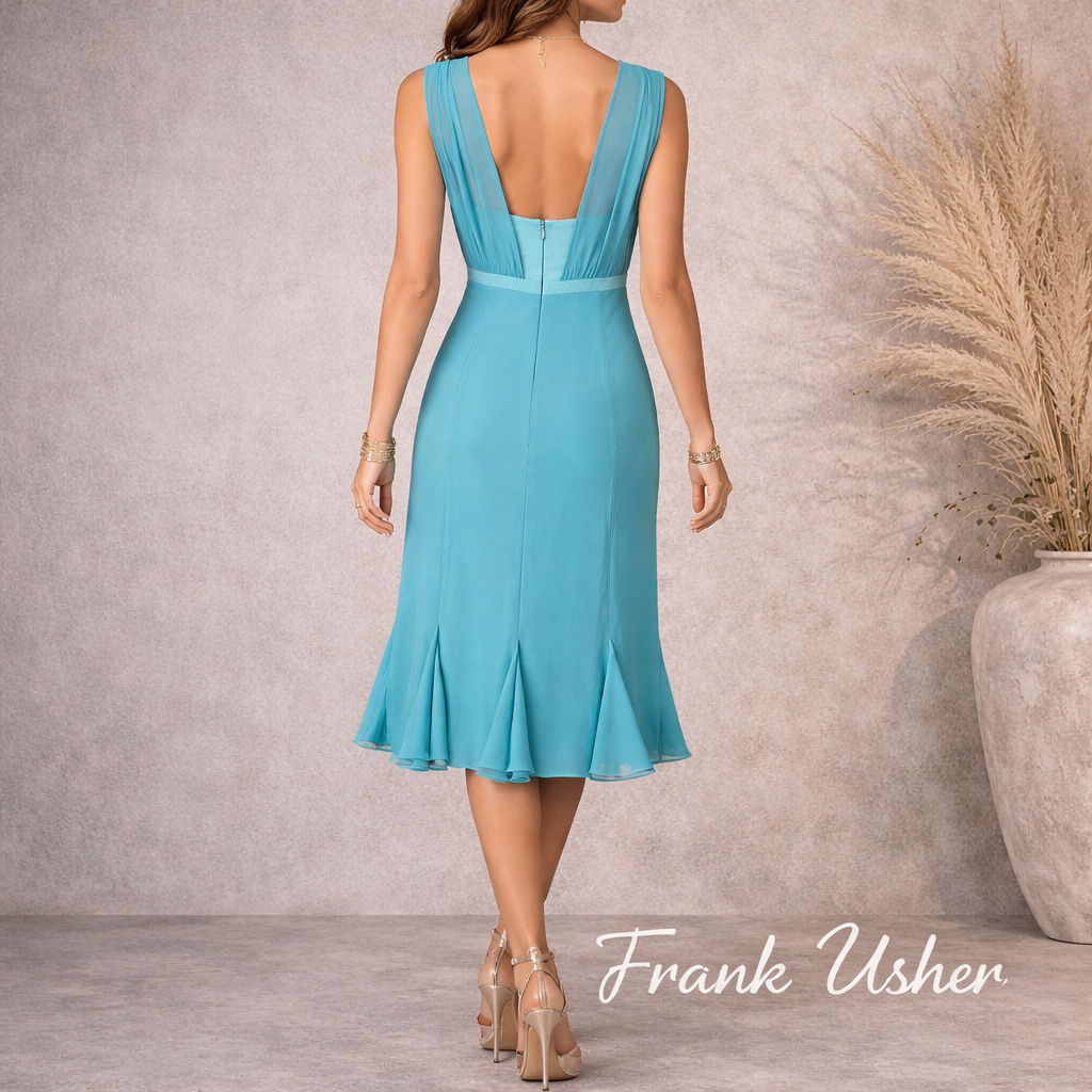 Frank Usher Turquoise Satin Crepe Sleeveless Occasion Dress UK 12