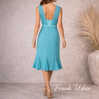 Frank Usher Turquoise Satin Crepe Sleeveless Occasion Dress UK 12