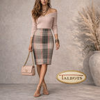 Talbots Vintage Pink Grey Wool Mix Tweed Pencil Skirt UK 12
