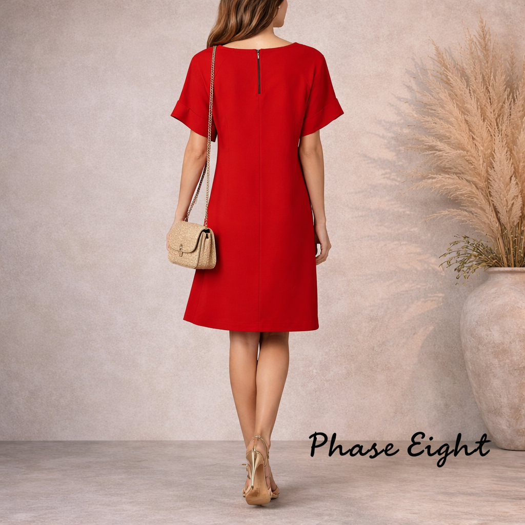 Phase Eight Zelda Red Orange Crepe Dress UK 12
