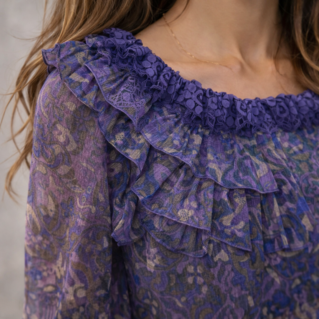 DKNY Jeans Purple Blue Chiffon Drop Waist Dress UK 10