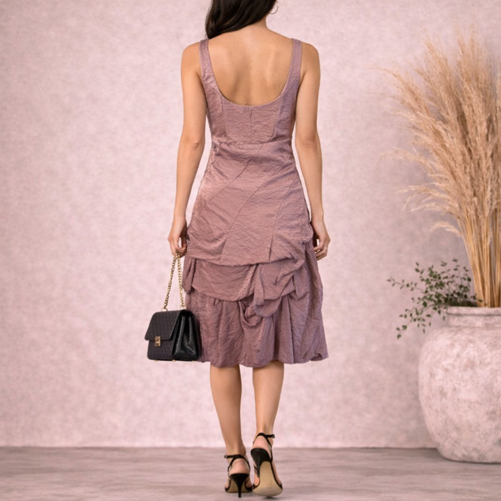 Monsoon Dusky Pink Shimmer Ruched Dress UK 10