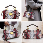 Snake Print Handbag Detachable Strap & Golden-Tone Hardware - NEW