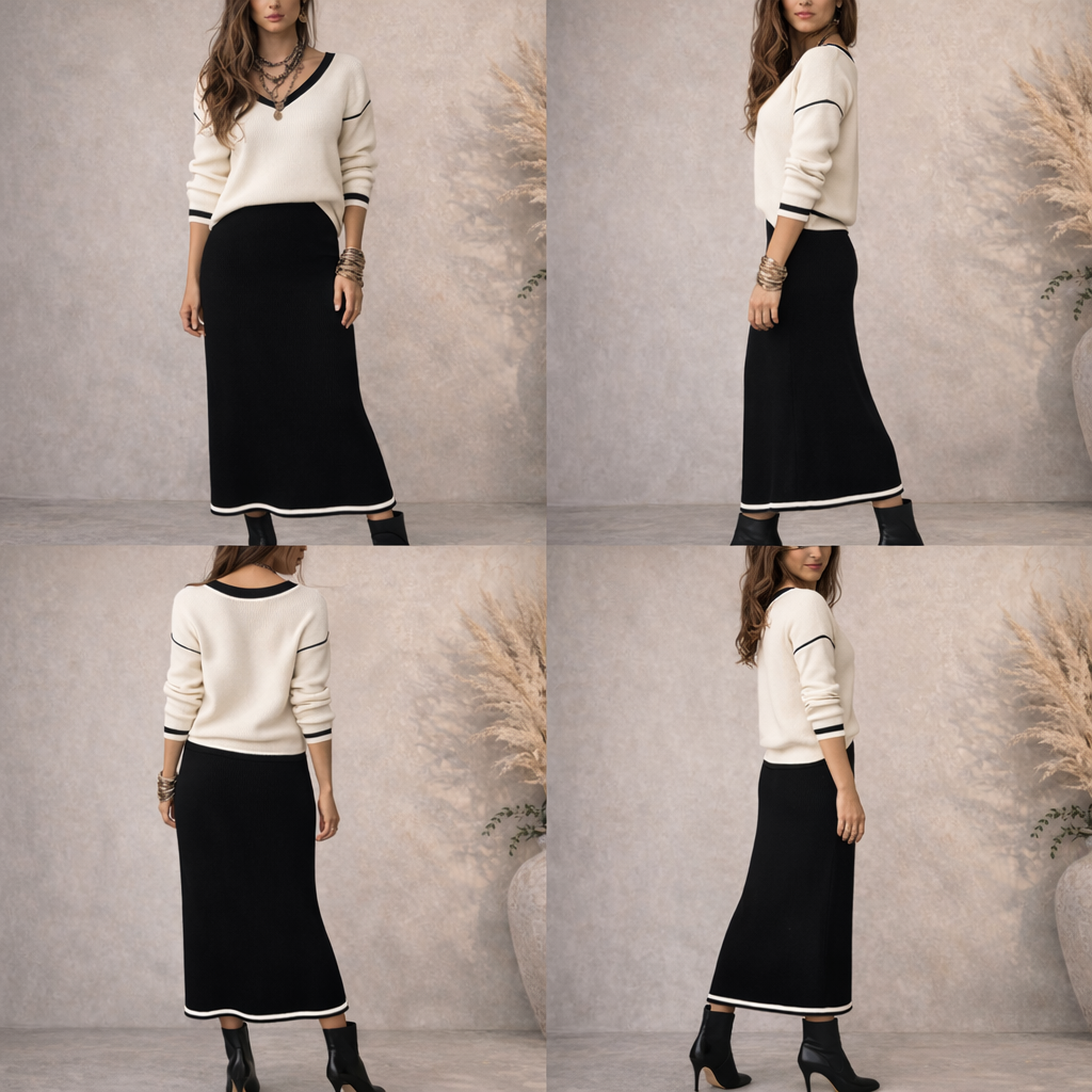 Stylewe Black Knit Midi Pencil Skirt UK 8/10