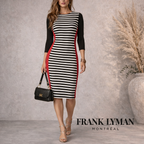 Frank Lyman Black White Red Striped Dress UK 14