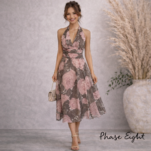 Phase Eight Dusky Pink & Brown Silk Dress UK 10
