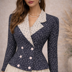 Fink Modell Vintage Navy & Ivory Floral Peplum Jacket UK 8