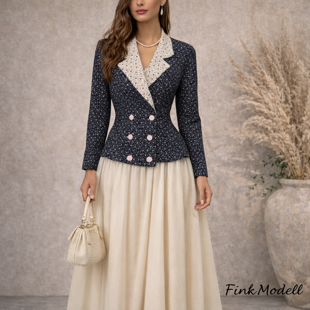 Fink Modell Vintage Navy & Ivory Floral Peplum Jacket UK 8
