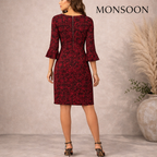 Monsoon Red Textured Floral Dress UK 10