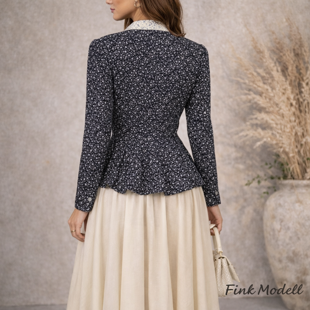 Fink Modell Vintage Navy & Ivory Floral Peplum Jacket UK 8