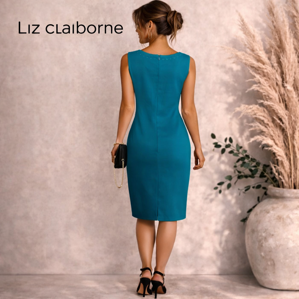 Liz Claiborne Vintage Aqua Blue Linen Dress UK 10/12