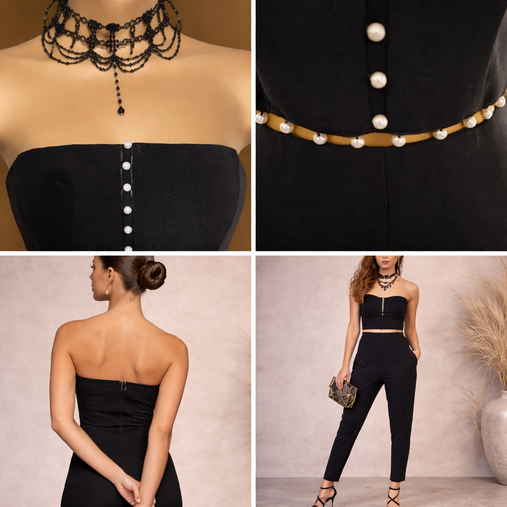 Miss Selfridge Black Bandeau Jumpsuit  UK 8