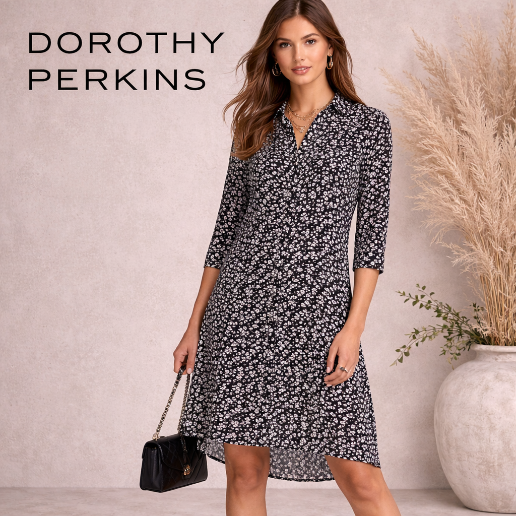 Dorothy Perkins &  Black White Dipped Hem Dress UK 12