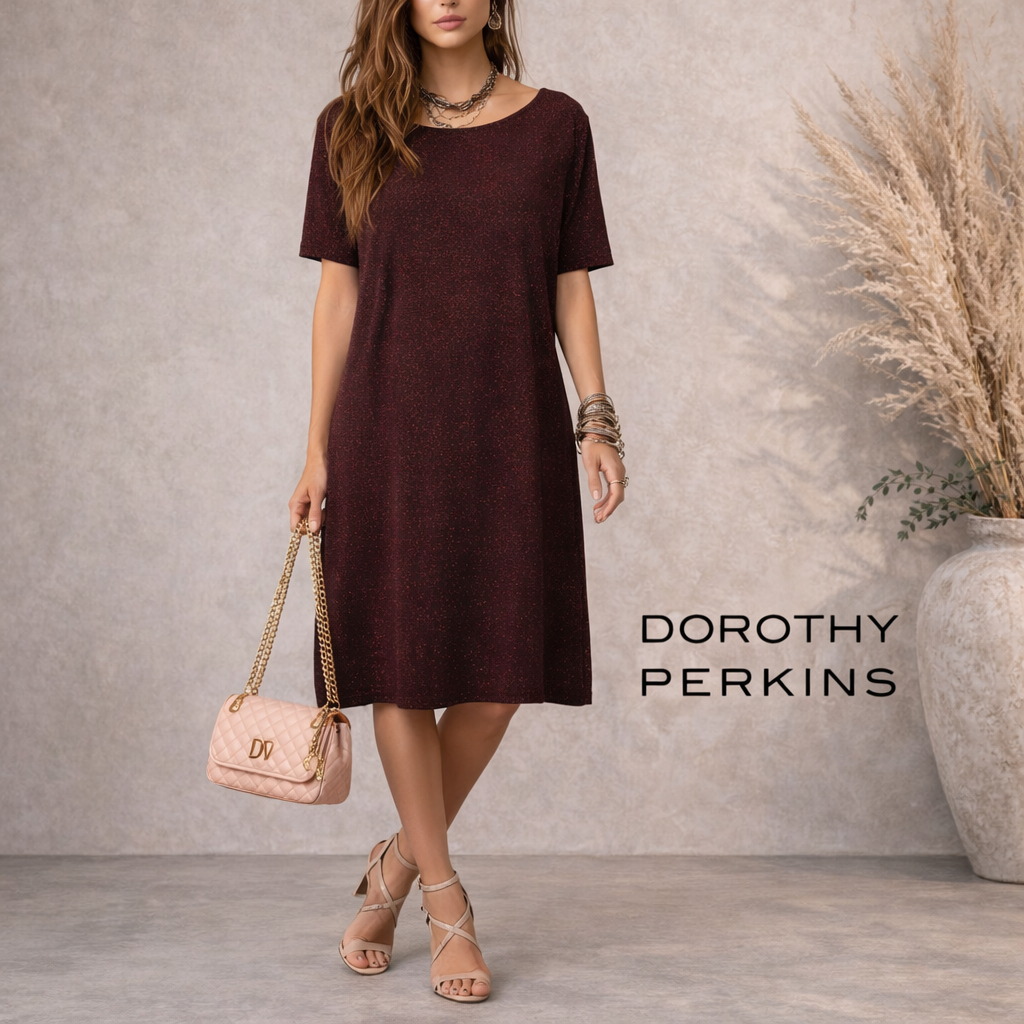 Dorothy Perkins Mauve Purple Sparkle Slouchy Dress UK 12