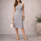 Elie Tahari Anya Grey & White Mesh Dress UK 14