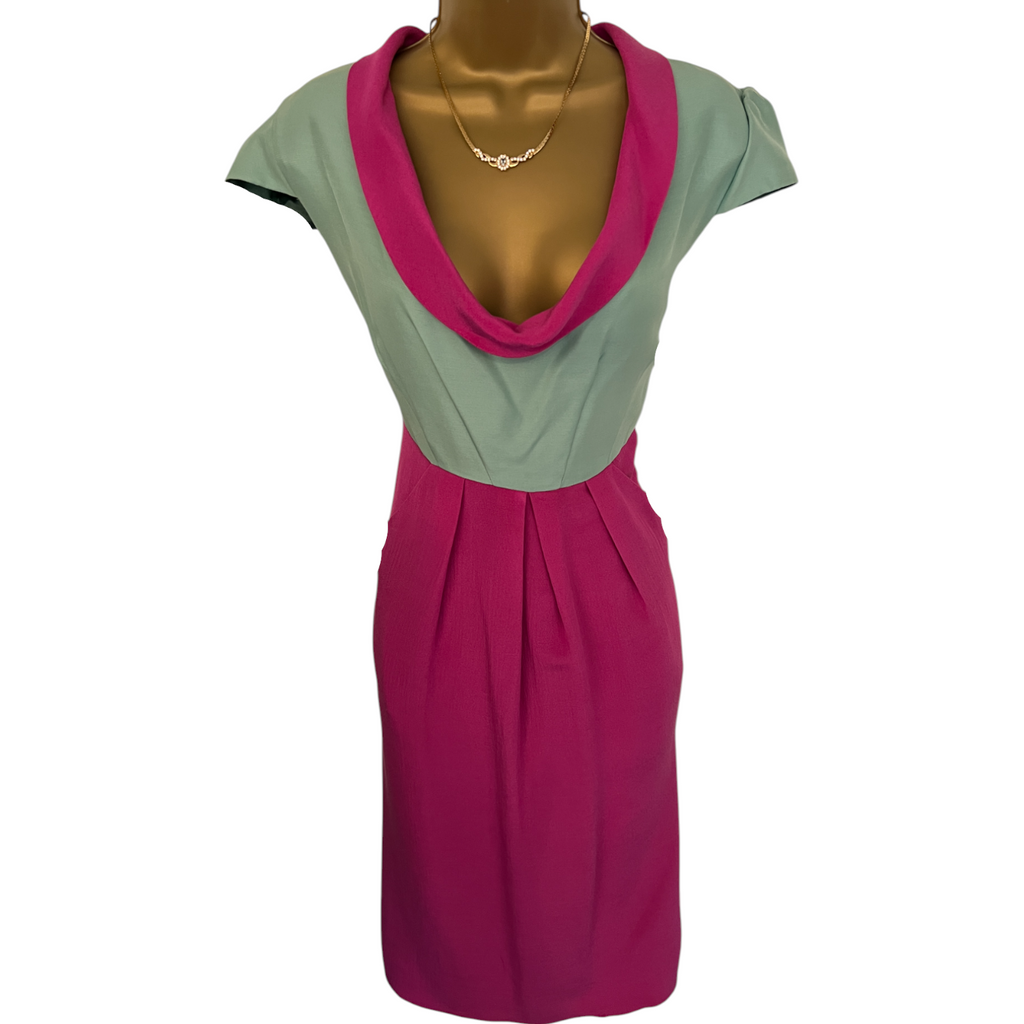 Libelula Green & Fuchsia Pink Silk Dress UK 10