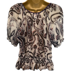 Band Of Gypsies Ivory & Navy Paisley Chiffon Top UK 8/10