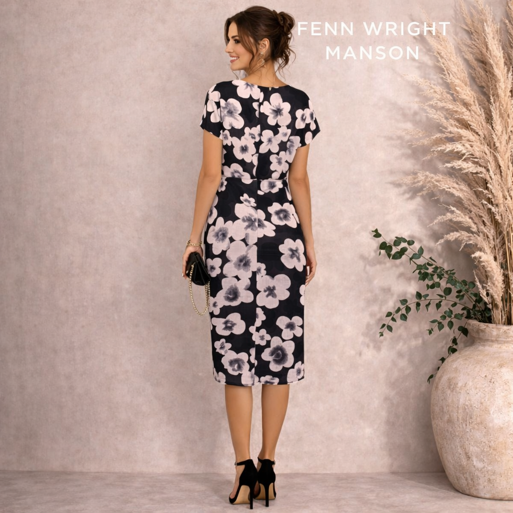 Fenn Wright Manson Black & Ivory Floral Dress UK 12