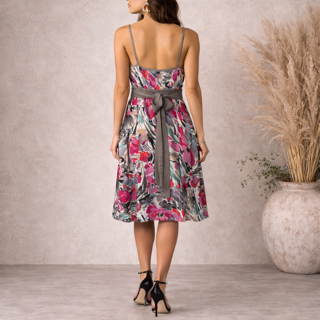 Monsoon Grey Pink Silky Strappy Dress UK 12