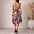 Monsoon Grey Pink Silky Strappy Dress UK 12