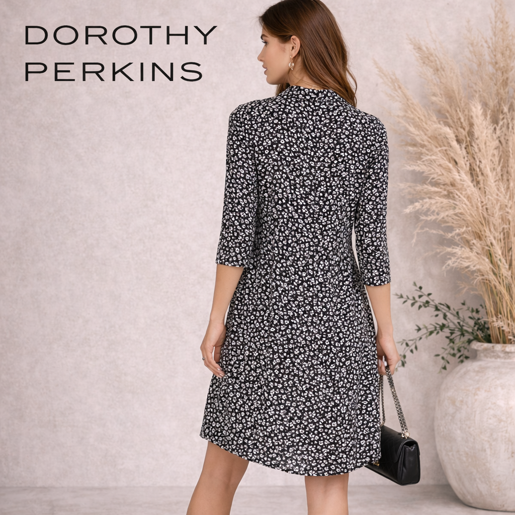 Dorothy Perkins &  Black White Dipped Hem Dress UK 12