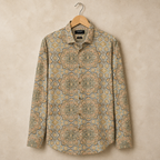 Structure Collection Men’s Geometric Cotton-Linen Shirt – Large