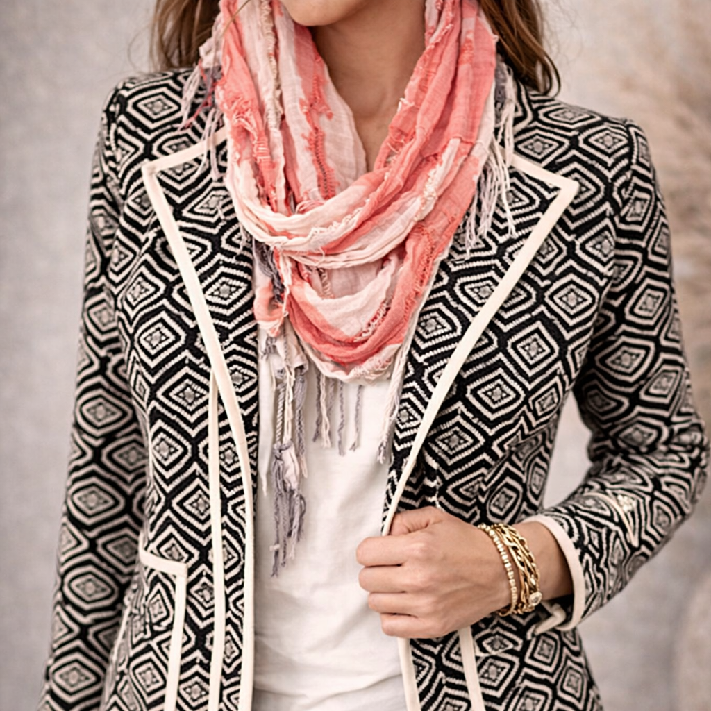 Sandwich Clothing Black & Cream Jacquard Collarless Jacket UK 12