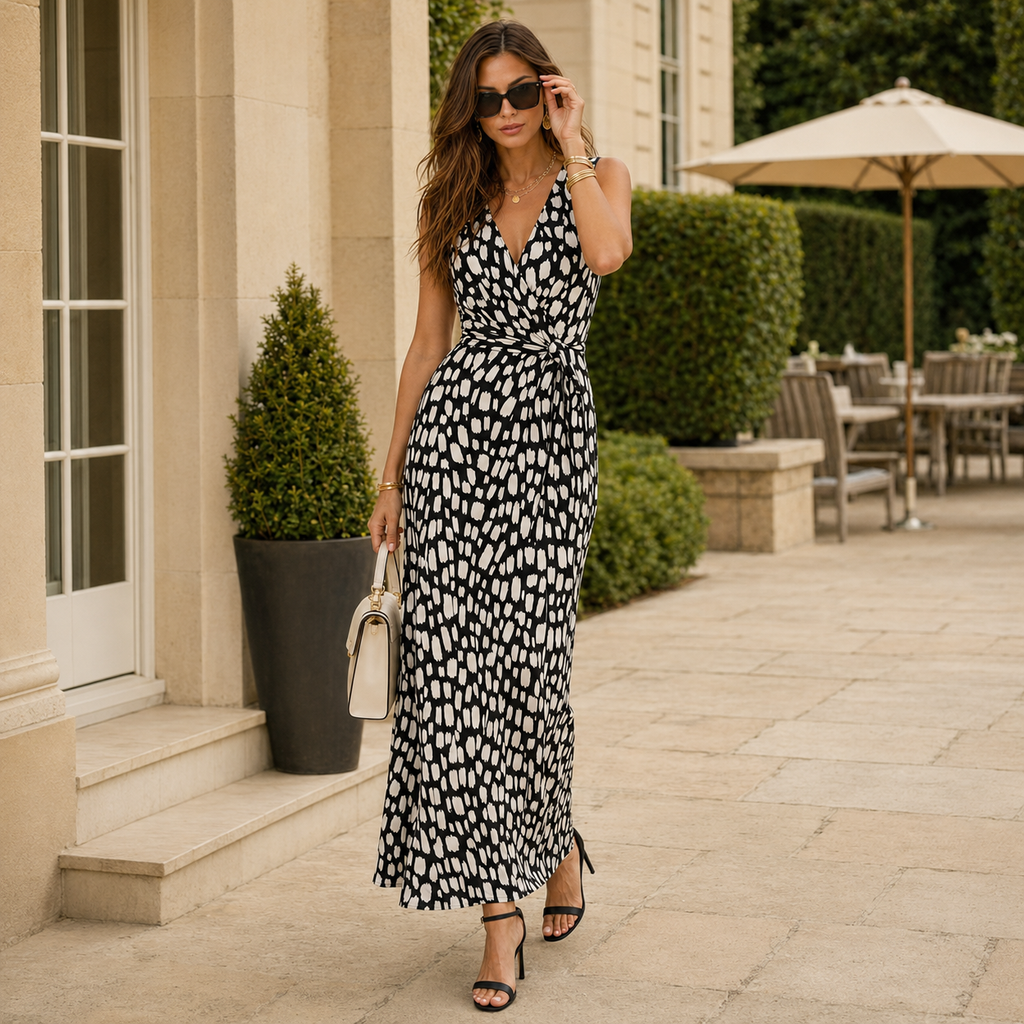 Hobbs Black & Cream Jersey Maxi Dress UK 8
