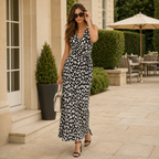 Hobbs Black & Cream Jersey Maxi Dress UK 8